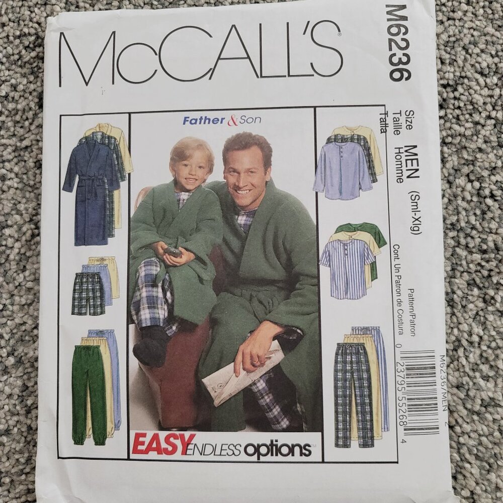 McCalls Father & Son PJ & Robe Pattern  Small to X-Large #M6236  New Uncut